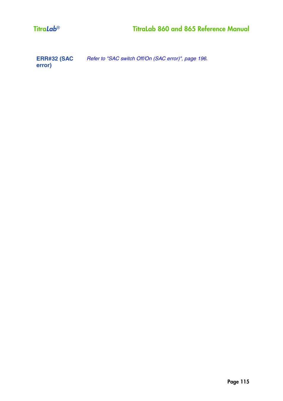 Err#32 (sac error) | Hach-Lange TITRALAB 860_865 Reference Manual User Manual | Page 115 / 244