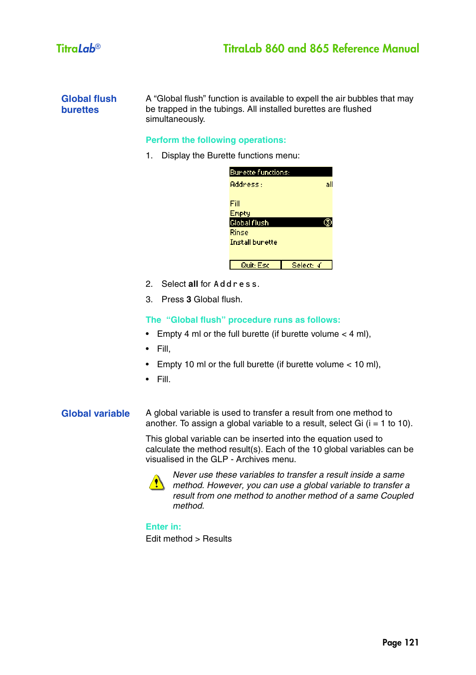 Global flush burettes, Global variable, Titra lab | Hach-Lange TITRALAB 860_865 Reference Manual User Manual | Page 121 / 244