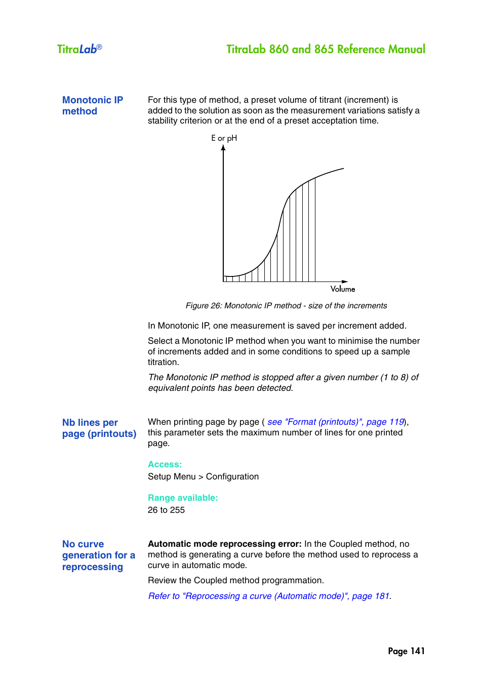 Monotonic ip method, No curve generation for a reprocessing, Titra lab | Hach-Lange TITRALAB 860_865 Reference Manual User Manual | Page 141 / 244