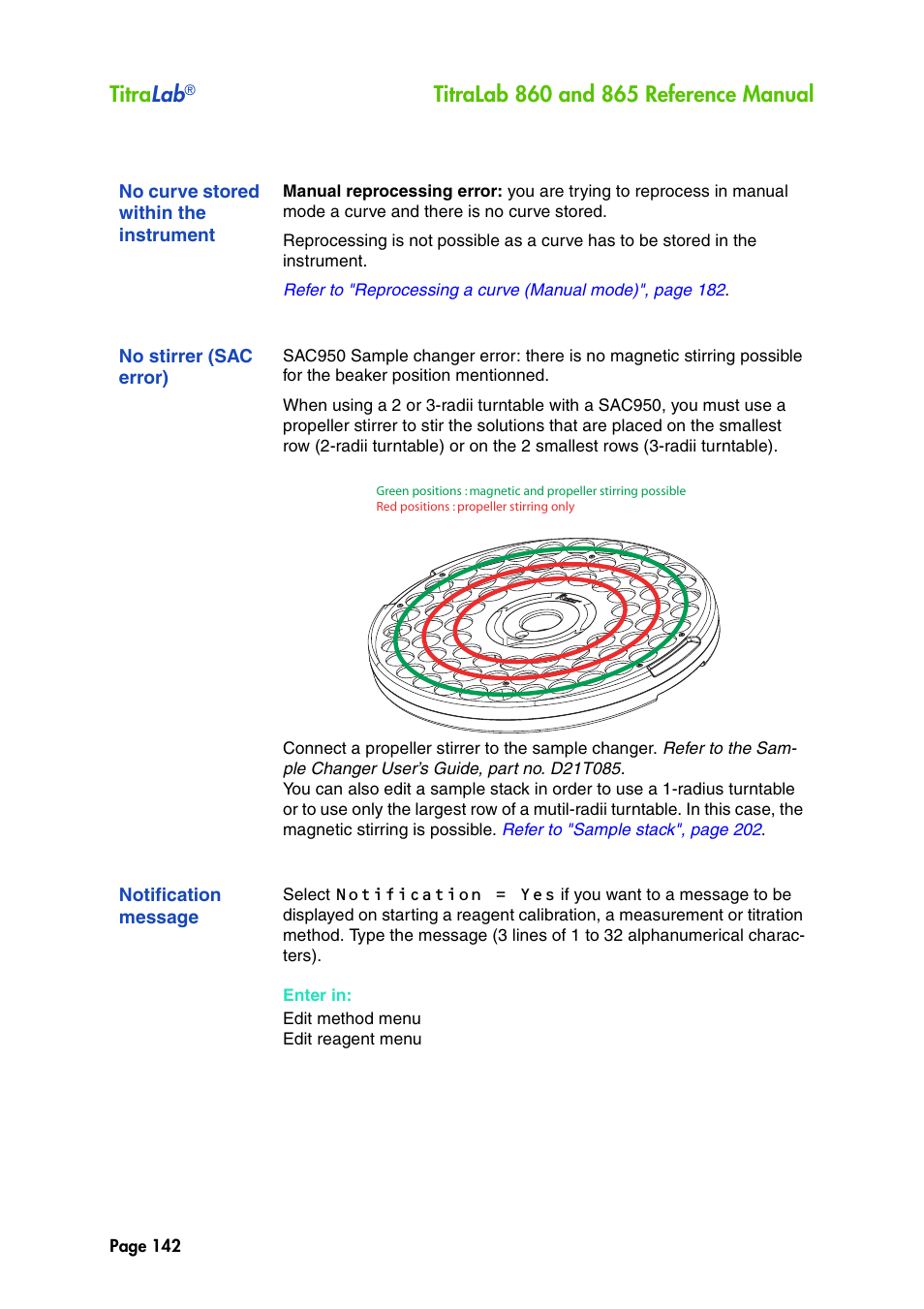 No curve stored within the instrument, No stirrer (sac error), Notification message | Titra lab | Hach-Lange TITRALAB 860_865 Reference Manual User Manual | Page 142 / 244