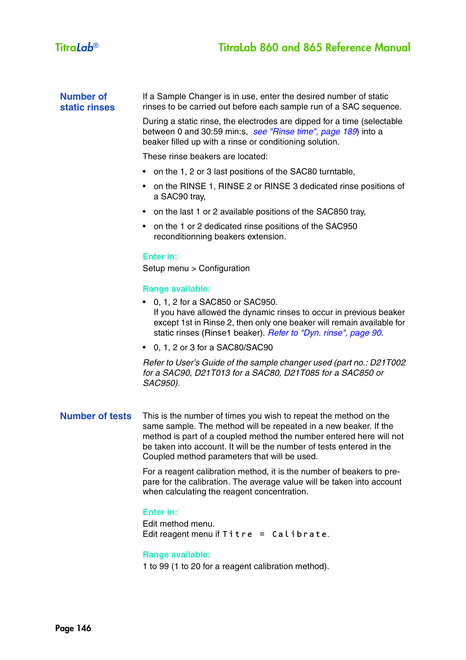 Number of static rinses, Number of tests, Titra lab | Hach-Lange TITRALAB 860_865 Reference Manual User Manual | Page 146 / 244