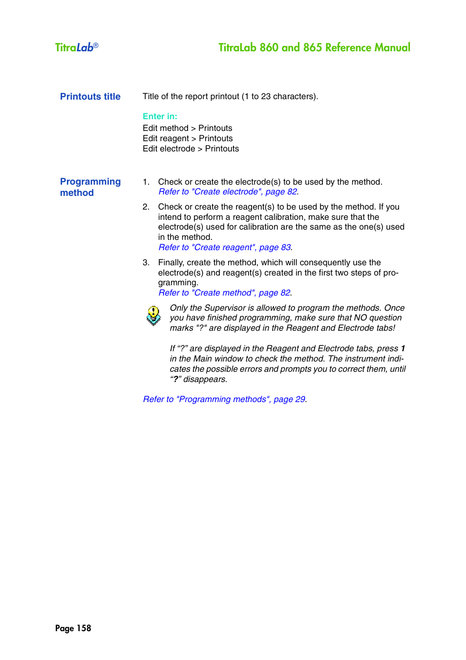 Printouts title, Programming method, Titra lab | Hach-Lange TITRALAB 860_865 Reference Manual User Manual | Page 158 / 244