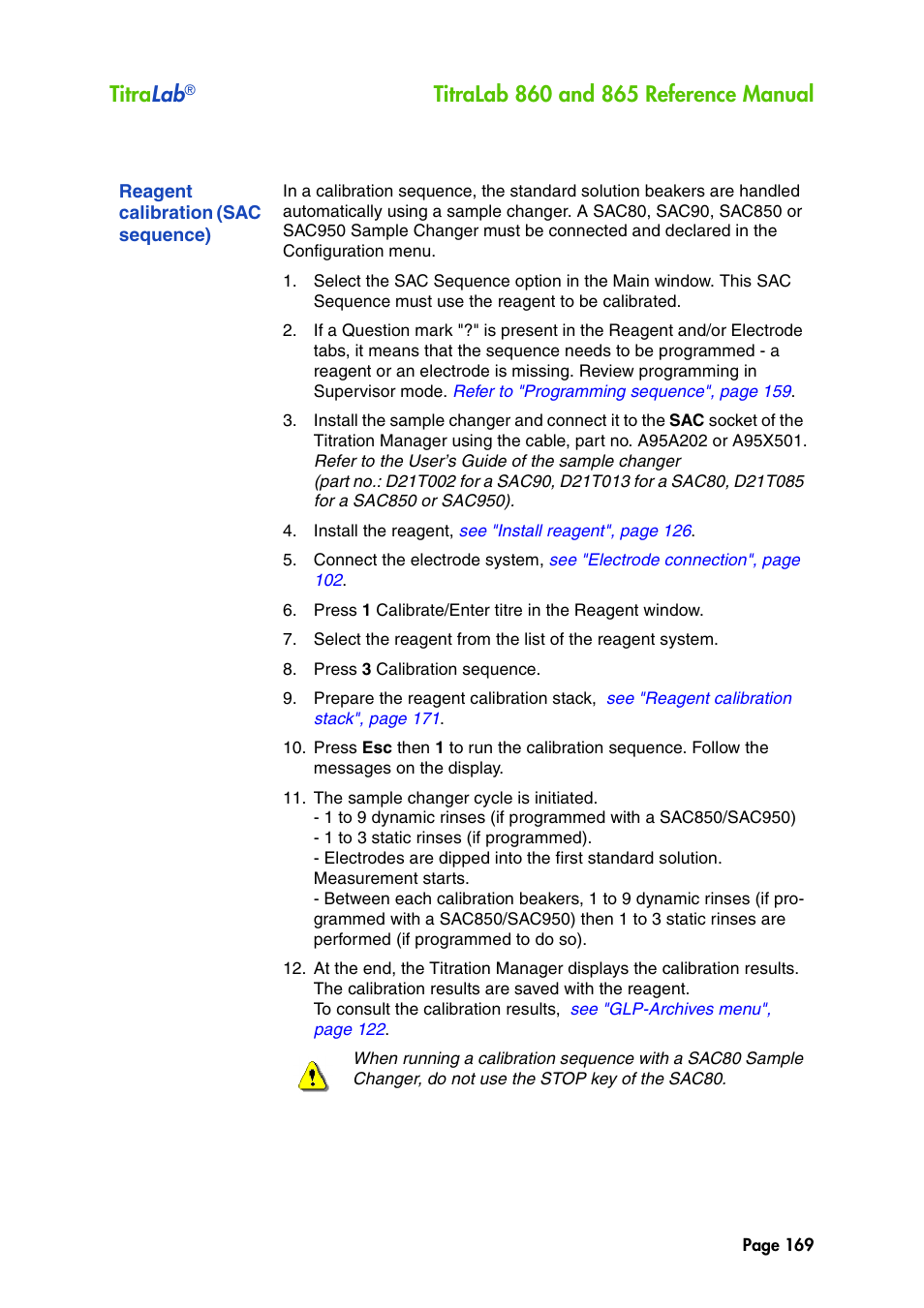 Reagent calibration (sac sequence), See "reagent calibration (sac, Titra lab | Hach-Lange TITRALAB 860_865 Reference Manual User Manual | Page 169 / 244