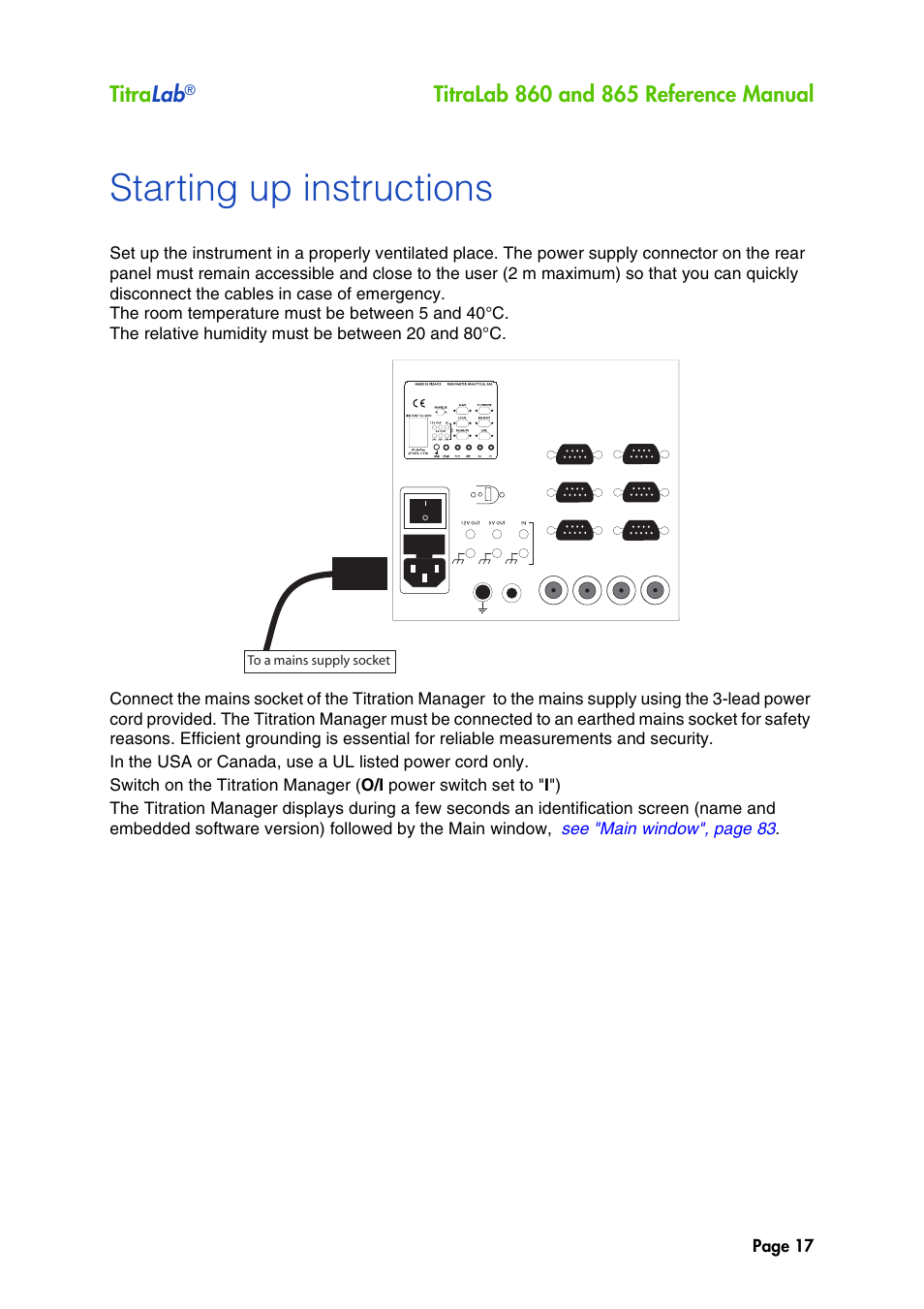 Starting up instructions | Hach-Lange TITRALAB 860_865 Reference Manual User Manual | Page 17 / 244