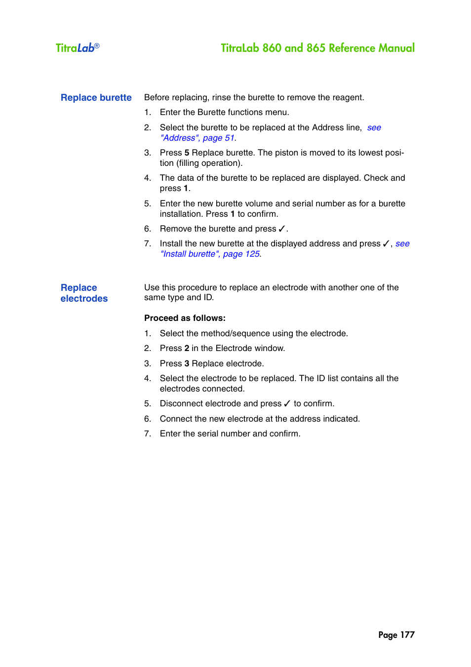 Replace burette, Replace electrodes, Titra lab | Hach-Lange TITRALAB 860_865 Reference Manual User Manual | Page 177 / 244