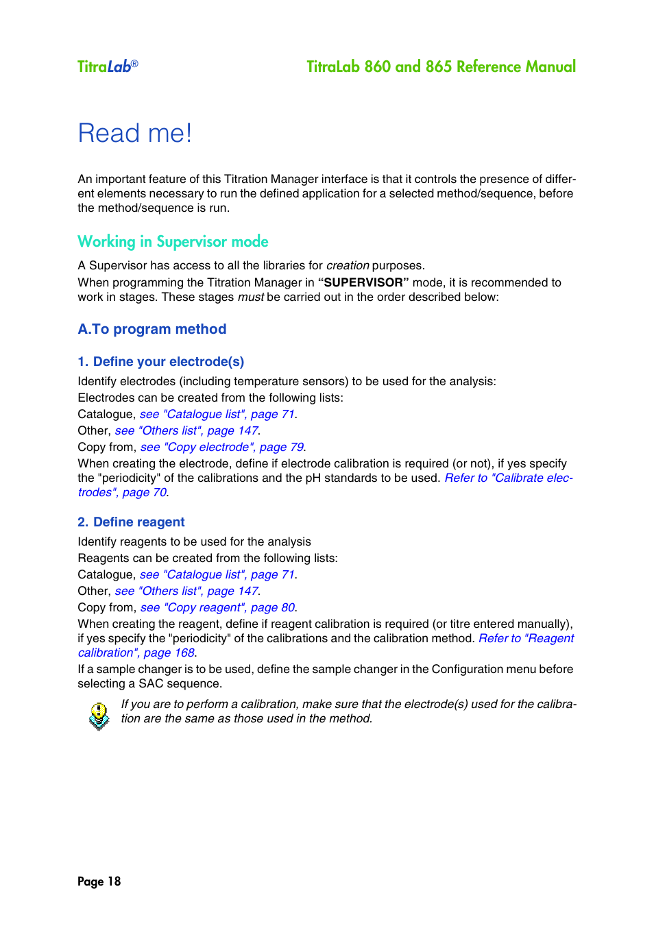 Read me, Titra lab, Working in supervisor mode | Hach-Lange TITRALAB 860_865 Reference Manual User Manual | Page 18 / 244