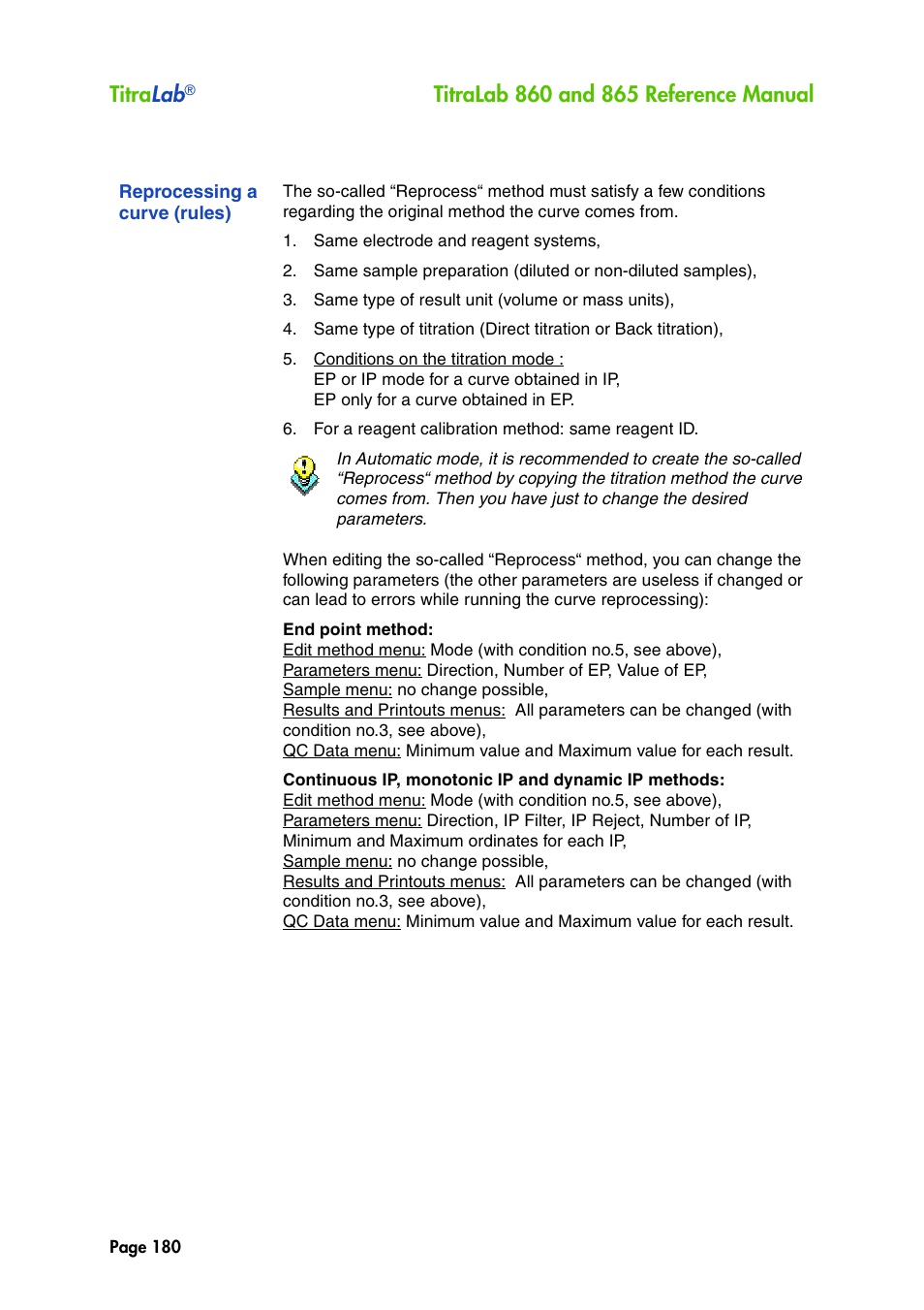 Reprocessing a curve (rules), Titra lab | Hach-Lange TITRALAB 860_865 Reference Manual User Manual | Page 180 / 244