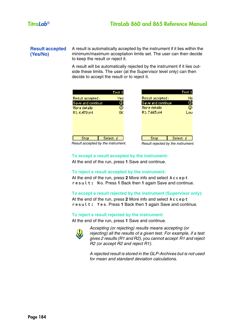 Result accepted (yes/no), Titra lab | Hach-Lange TITRALAB 860_865 Reference Manual User Manual | Page 184 / 244