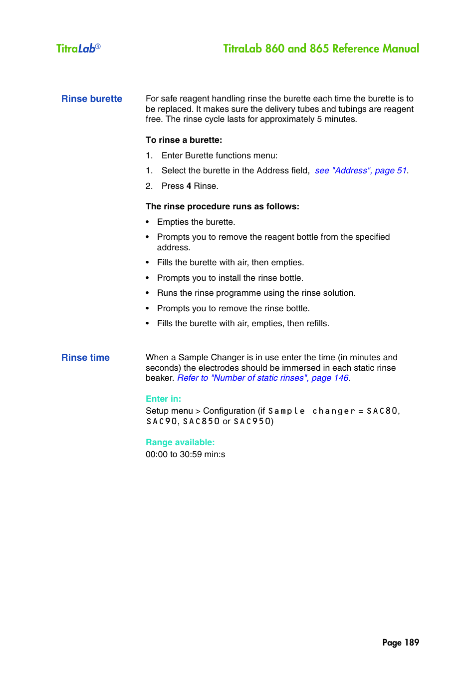 Rinse burette, Rinse time, Titra lab | Hach-Lange TITRALAB 860_865 Reference Manual User Manual | Page 189 / 244