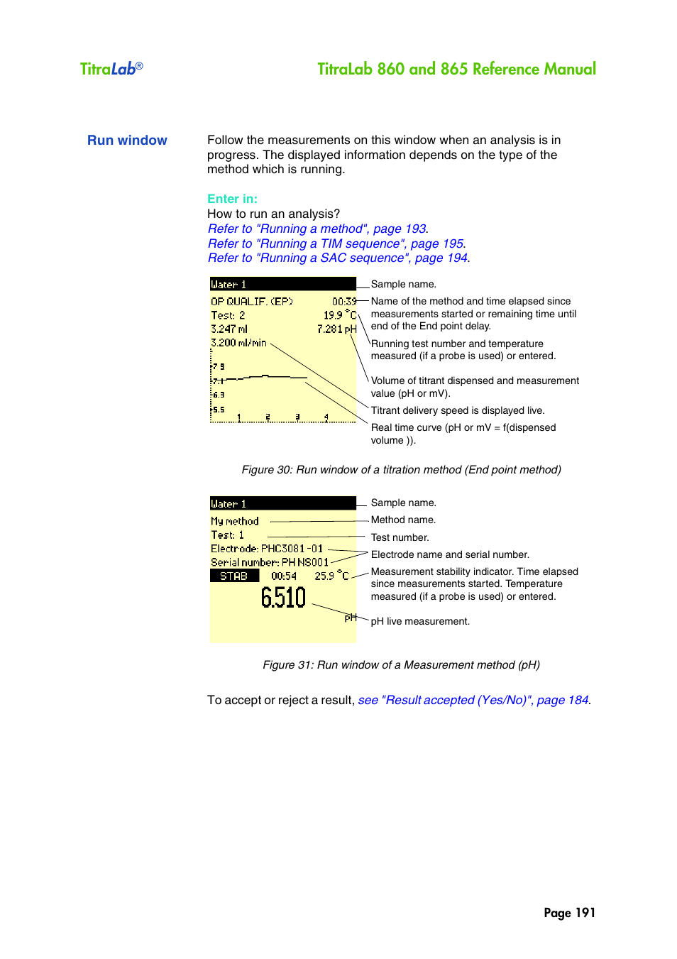 Run window, Titra lab | Hach-Lange TITRALAB 860_865 Reference Manual User Manual | Page 191 / 244