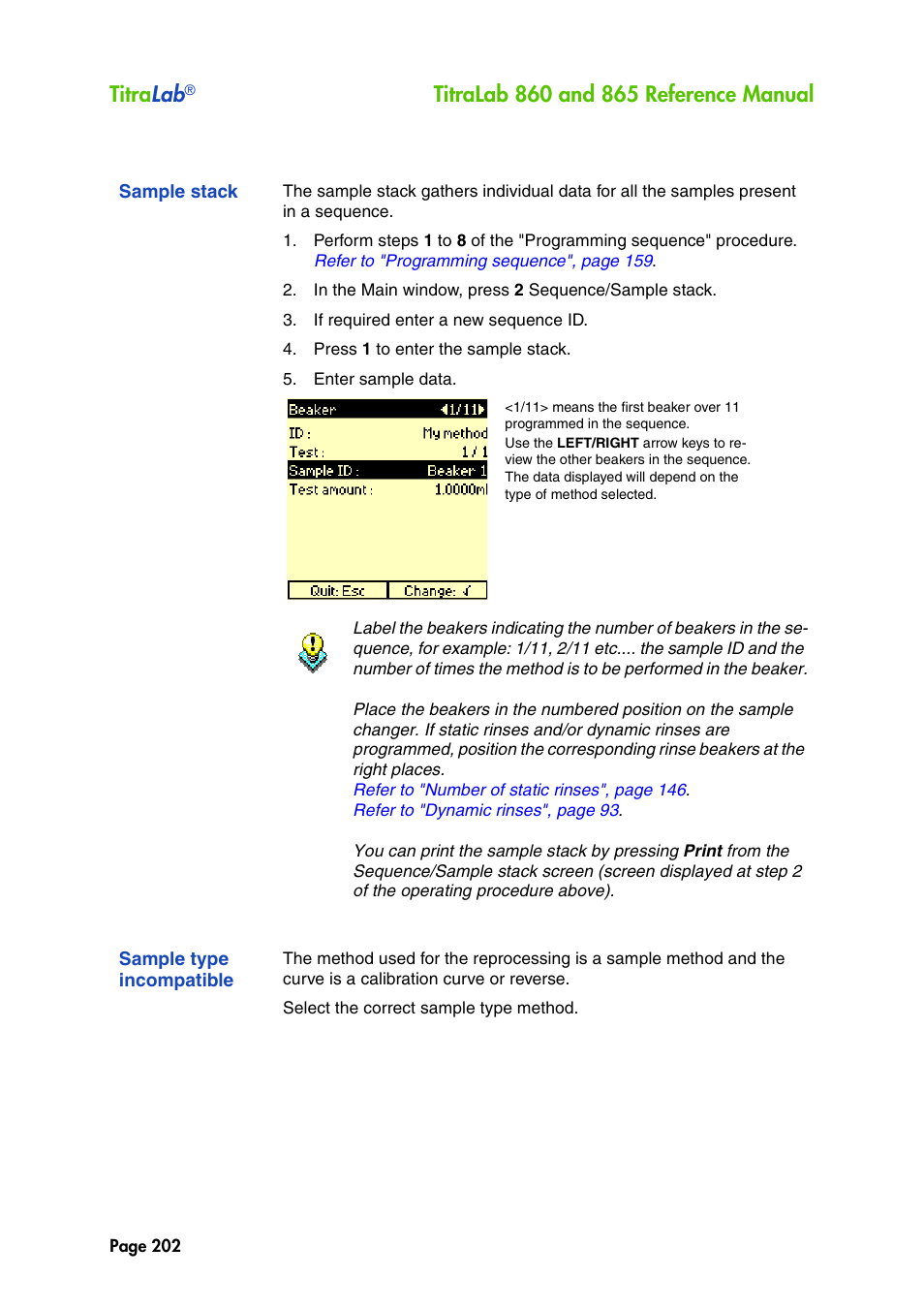 Sample stack, Sample type incompatible, See "sample | Titra lab | Hach-Lange TITRALAB 860_865 Reference Manual User Manual | Page 202 / 244