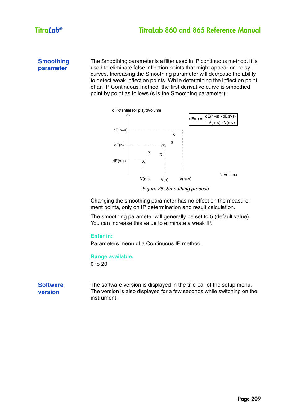 Smoothing parameter, Software version, Titra lab | Hach-Lange TITRALAB 860_865 Reference Manual User Manual | Page 209 / 244