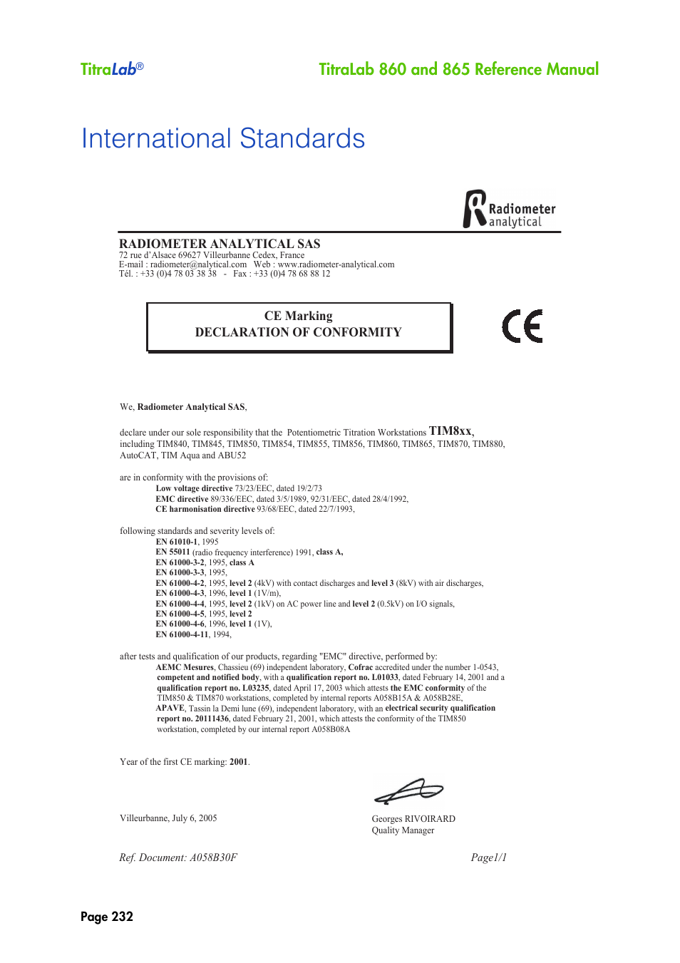 International standards, Titra lab | Hach-Lange TITRALAB 860_865 Reference Manual User Manual | Page 232 / 244