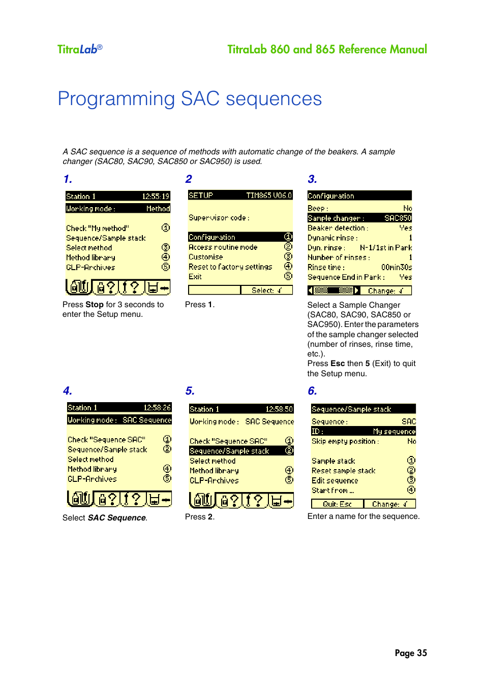 Programming sac sequences | Hach-Lange TITRALAB 860_865 Reference Manual User Manual | Page 35 / 244