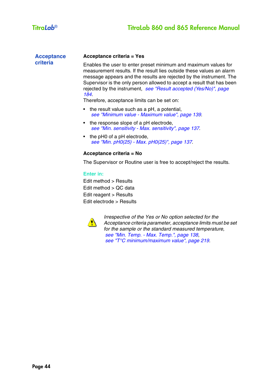 Acceptance criteria, Titra lab | Hach-Lange TITRALAB 860_865 Reference Manual User Manual | Page 44 / 244