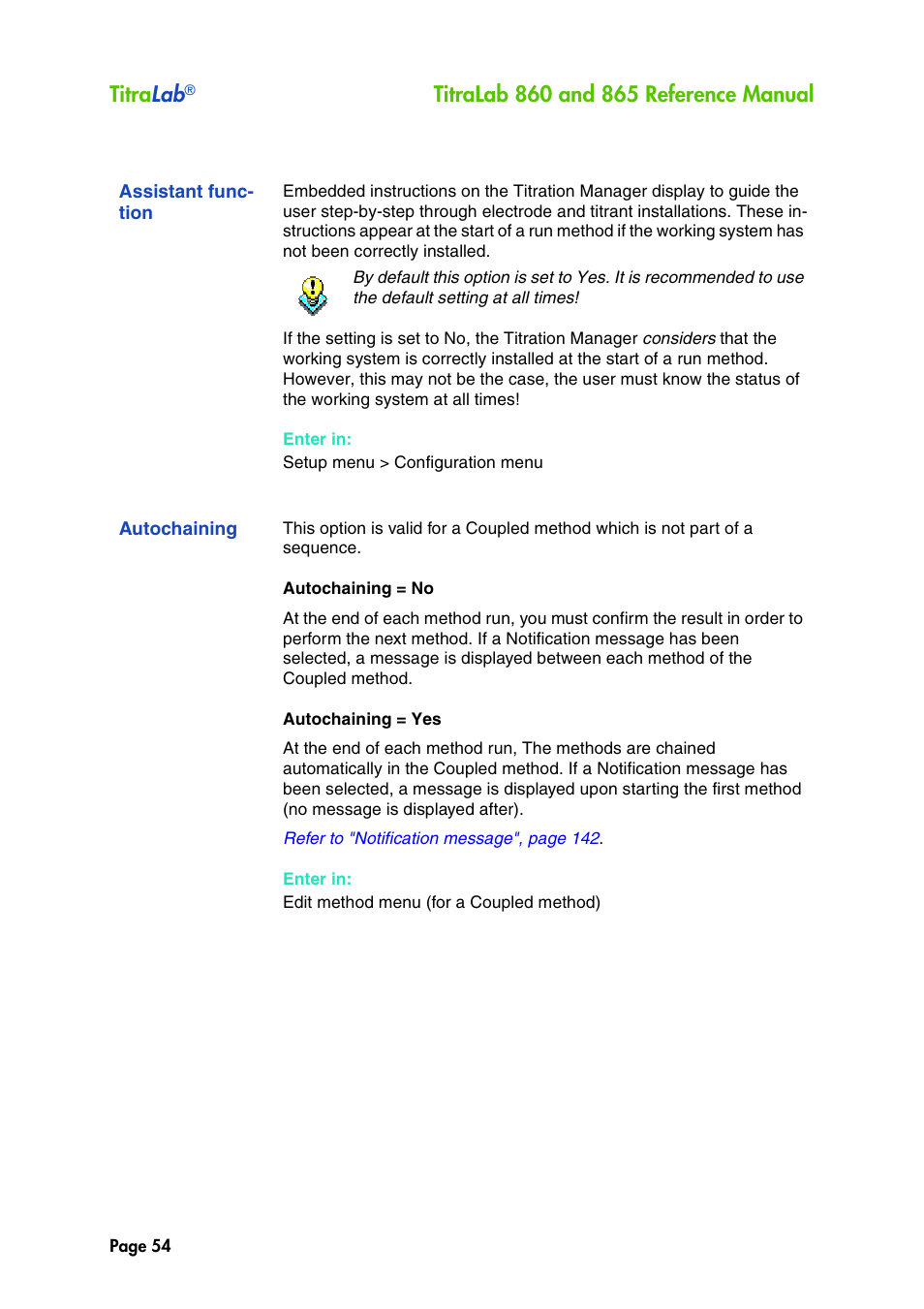 Assistant function, Autochaining, Titra lab | Hach-Lange TITRALAB 860_865 Reference Manual User Manual | Page 54 / 244