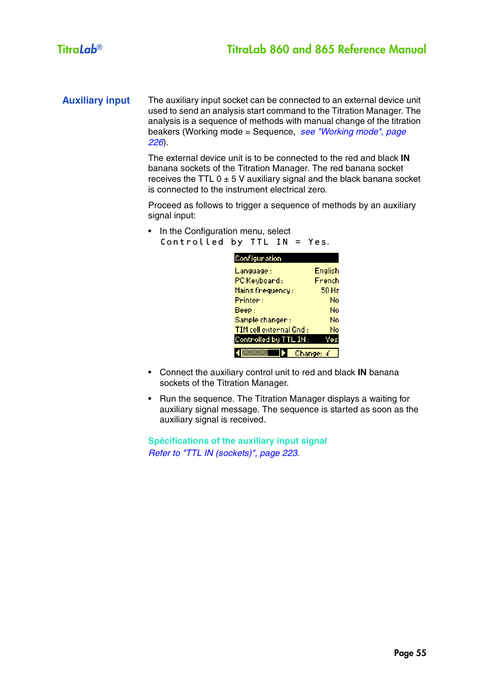 Auxiliary input, Titra lab | Hach-Lange TITRALAB 860_865 Reference Manual User Manual | Page 55 / 244