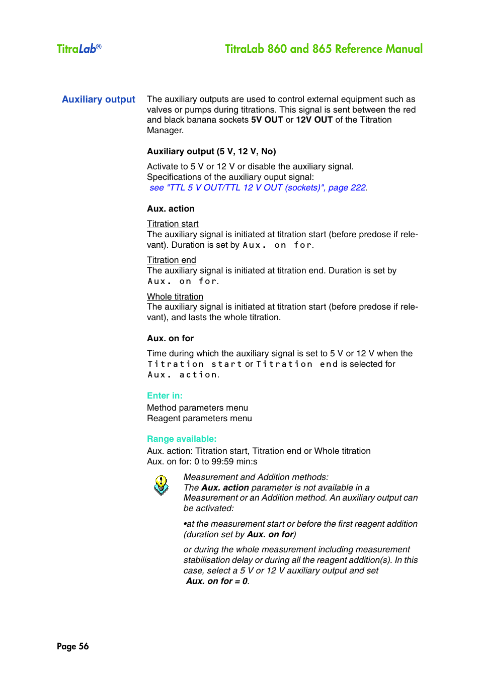 Auxiliary output, Titra lab | Hach-Lange TITRALAB 860_865 Reference Manual User Manual | Page 56 / 244