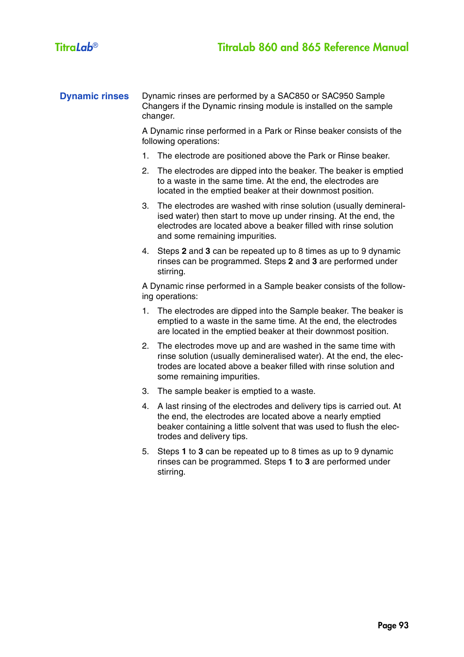 Dynamic rinses, Titra lab | Hach-Lange TITRALAB 860_865 Reference Manual User Manual | Page 93 / 244