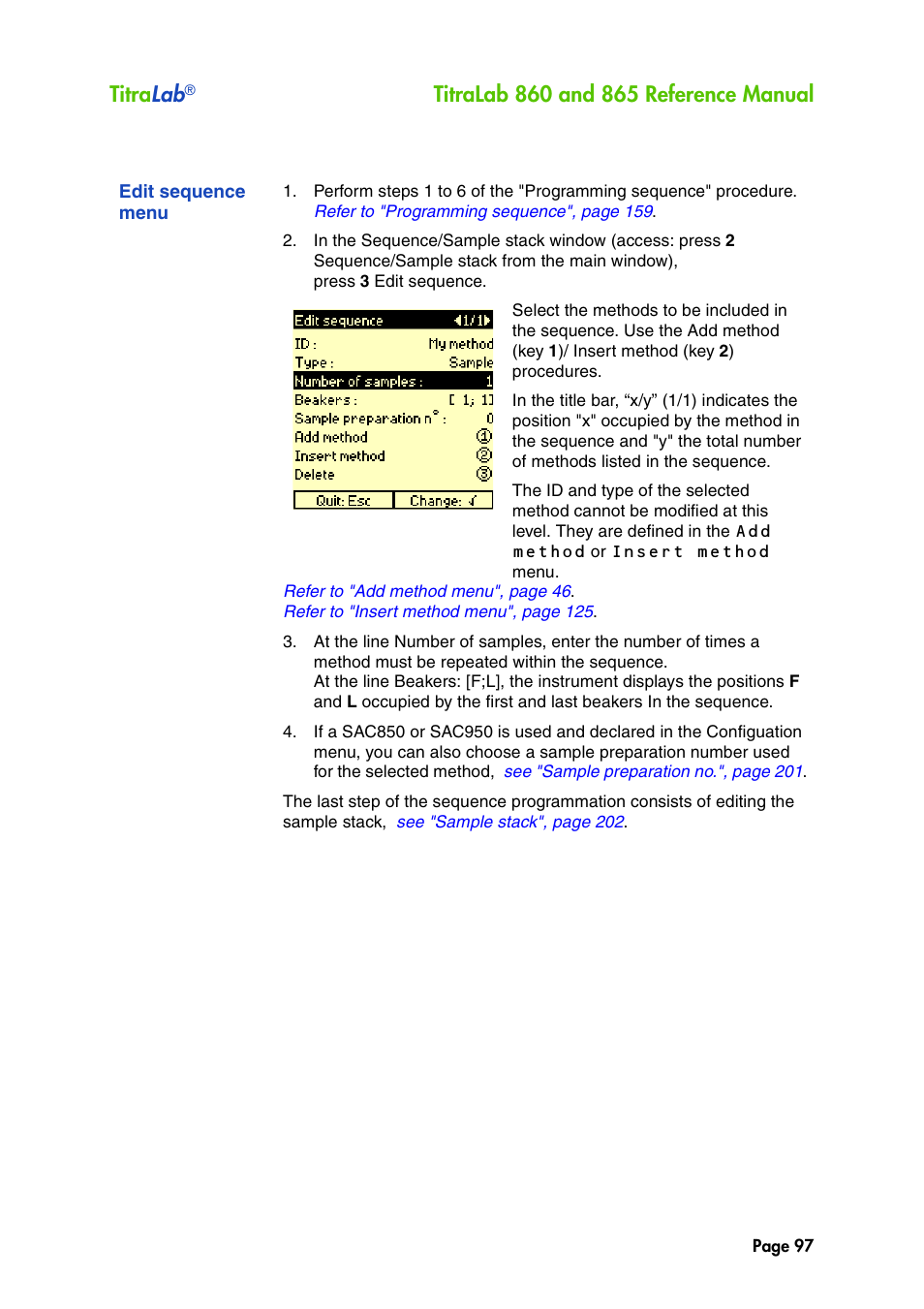 Edit sequence menu, Menu, Titra lab | Hach-Lange TITRALAB 860_865 Reference Manual User Manual | Page 97 / 244