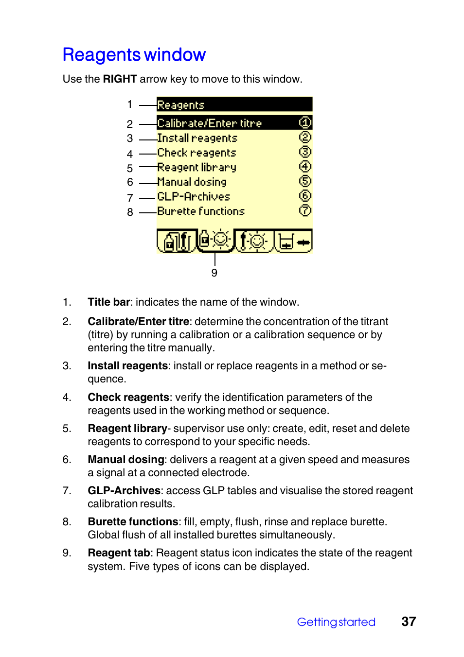 Reagents window | Hach-Lange TITRALAB Users Guide User Manual | Page 37 / 88