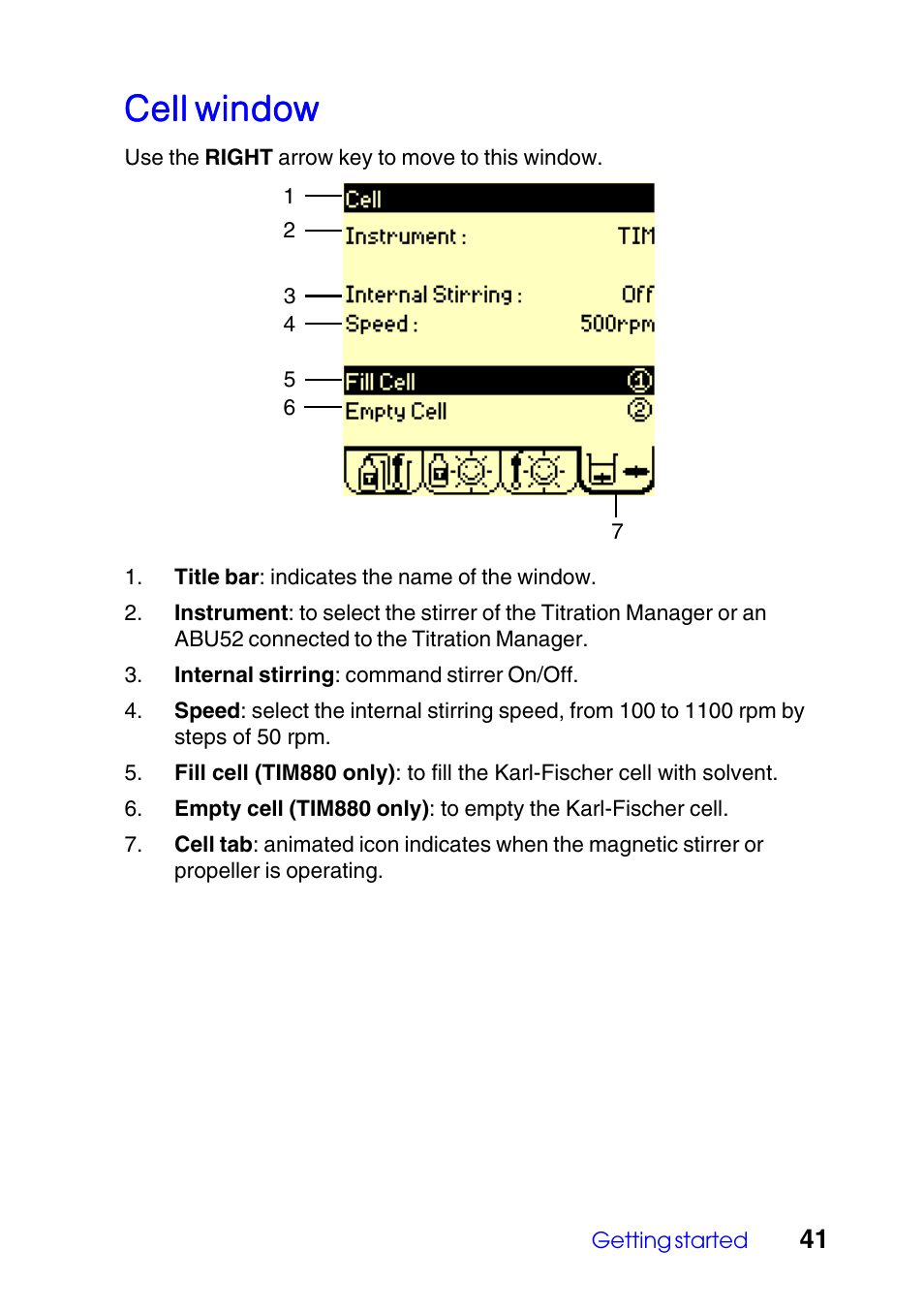 Cell window | Hach-Lange TITRALAB Users Guide User Manual | Page 41 / 88