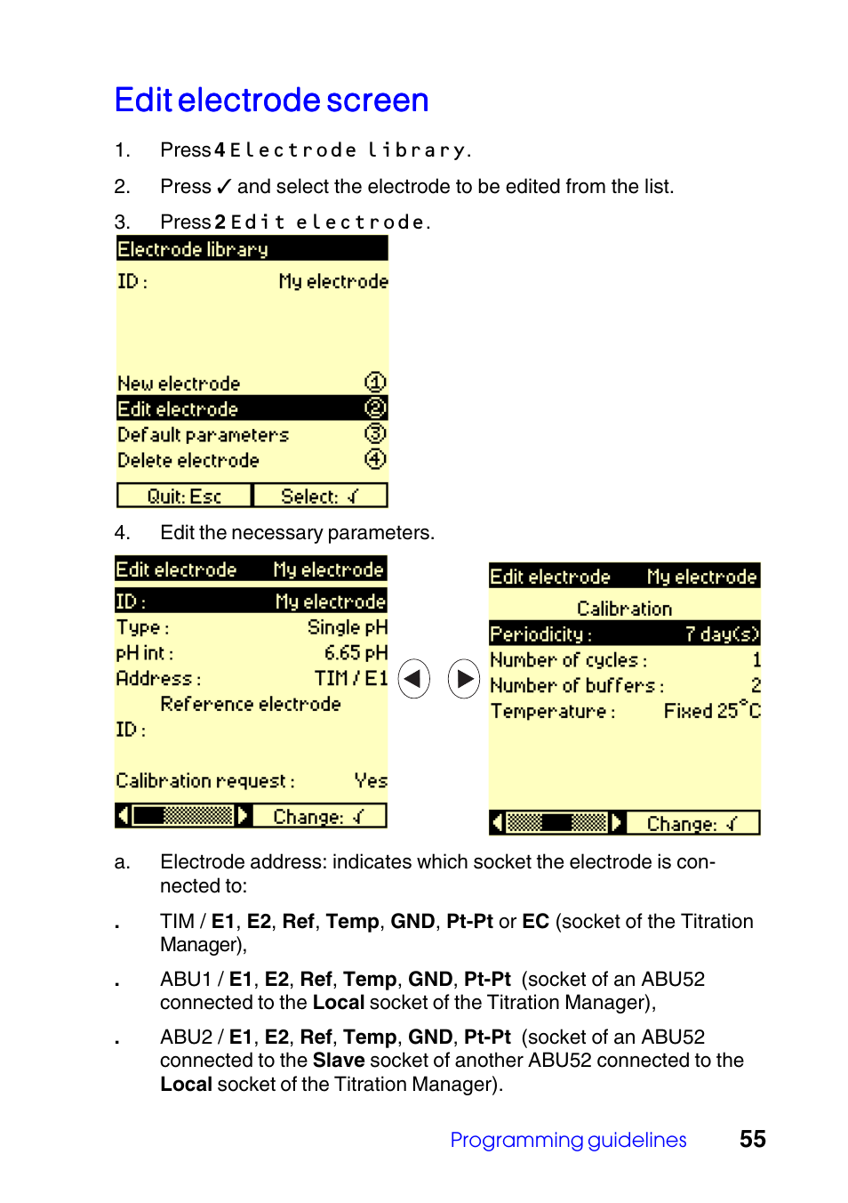 Edit electrode screen | Hach-Lange TITRALAB Users Guide User Manual | Page 55 / 88