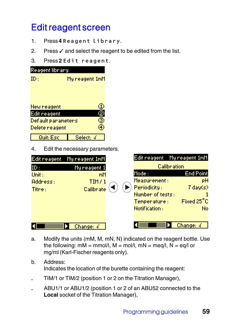 Edit reagent screen | Hach-Lange TITRALAB Users Guide User Manual | Page 59 / 88