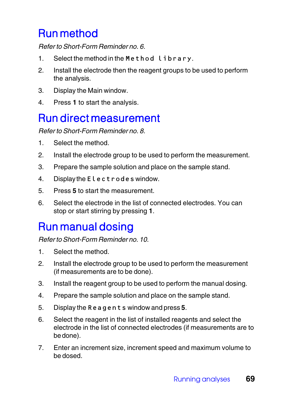 Run method, Run direct measurement, Run manual dosing | Hach-Lange TITRALAB Users Guide User Manual | Page 69 / 88