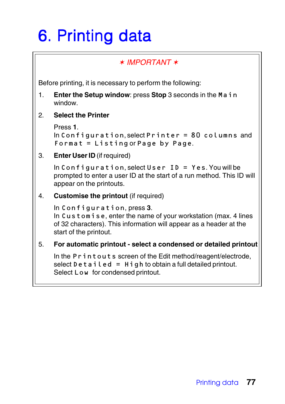 Printing data | Hach-Lange TITRALAB Users Guide User Manual | Page 77 / 88