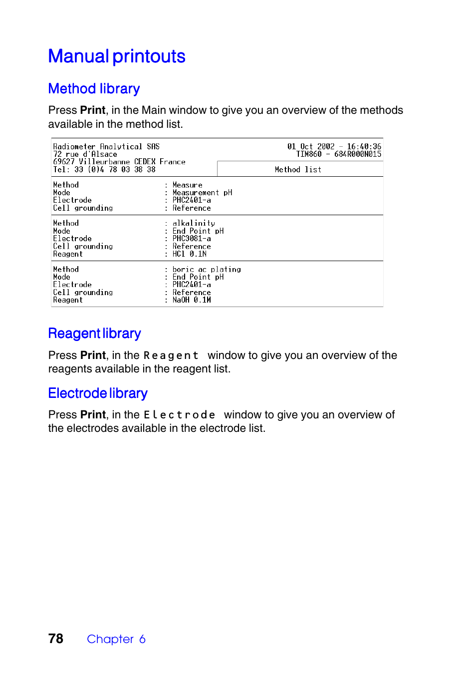 Manual printouts | Hach-Lange TITRALAB Users Guide User Manual | Page 78 / 88