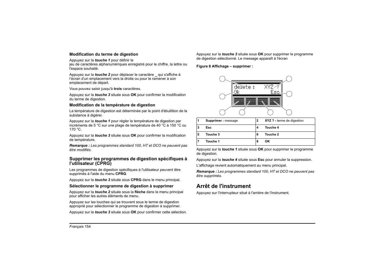 Arrêt de l'instrument | Hach-Lange HT 200 S User Manual | Page 154 / 402