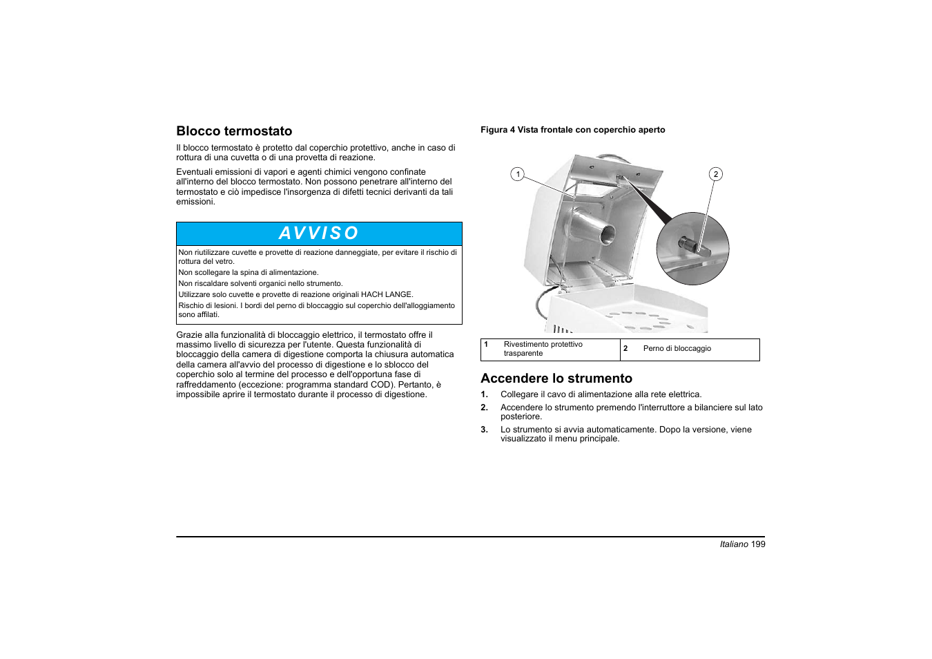 Blocco termostato, Accendere lo strumento | Hach-Lange HT 200 S User Manual | Page 199 / 402