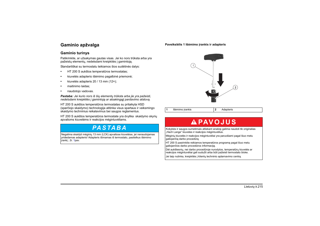 Pa s ta b a, Gaminio apžvalga | Hach-Lange HT 200 S User Manual | Page 215 / 402