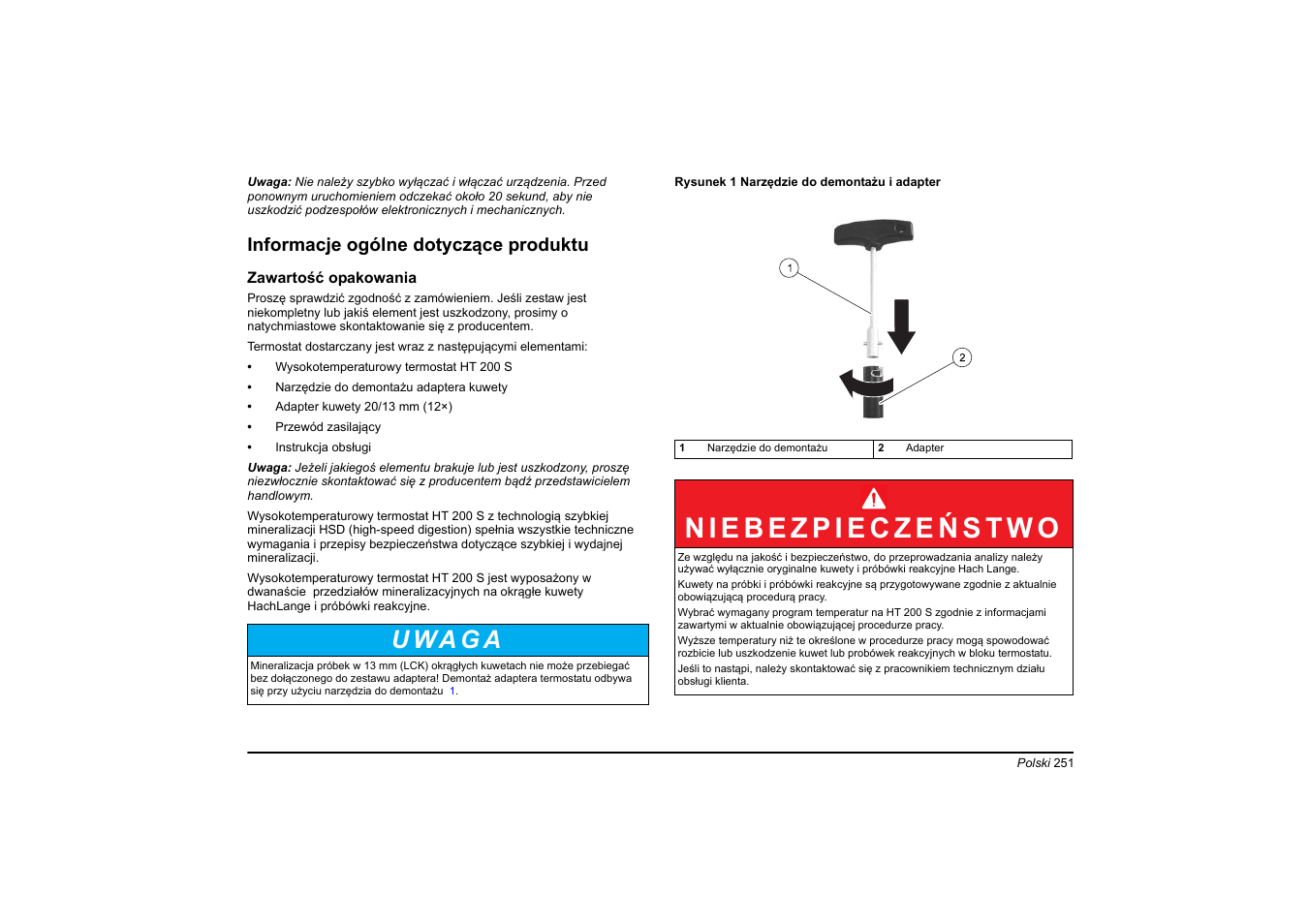 U wa g a, Informacje ogólne dotyczące produktu | Hach-Lange HT 200 S User Manual | Page 251 / 402