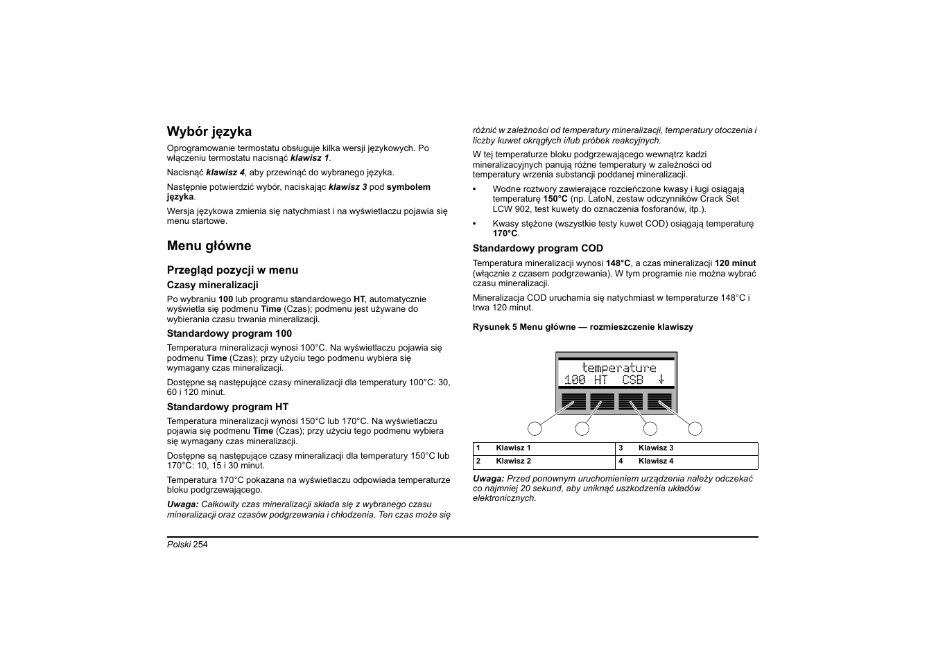 Wybór języka, Menu główne | Hach-Lange HT 200 S User Manual | Page 254 / 402