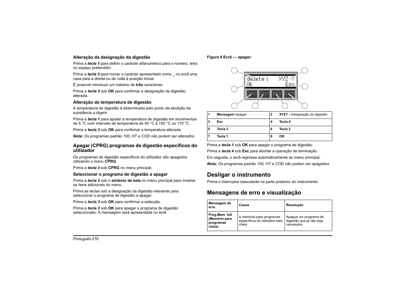 Desligar o instrumento, Mensagens de erro e visualização | Hach-Lange HT 200 S User Manual | Page 276 / 402