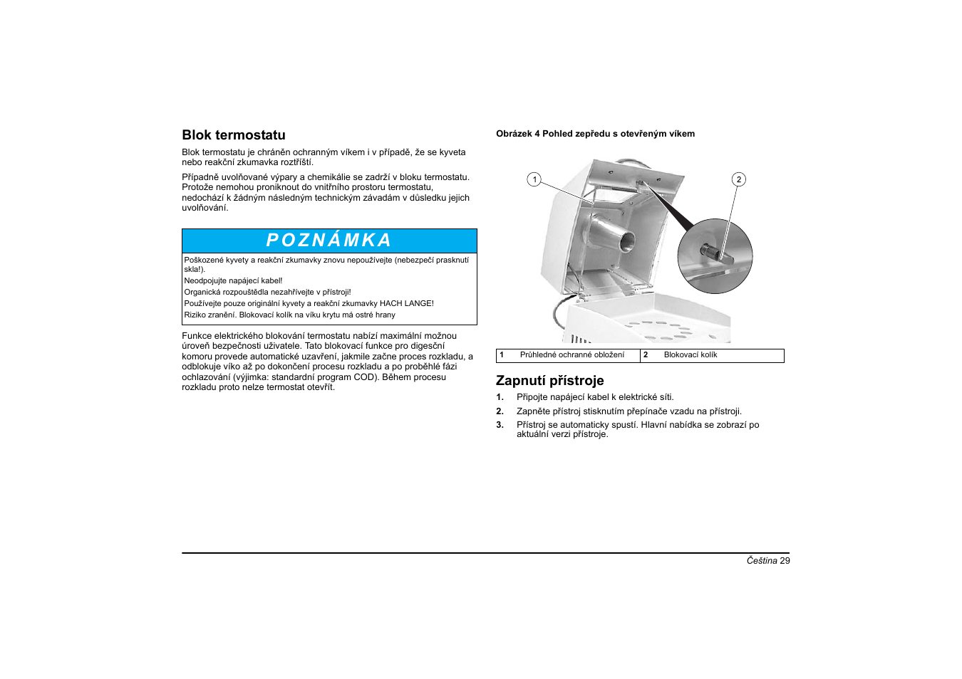 Blok termostatu, Zapnutí přístroje | Hach-Lange HT 200 S User Manual | Page 29 / 402