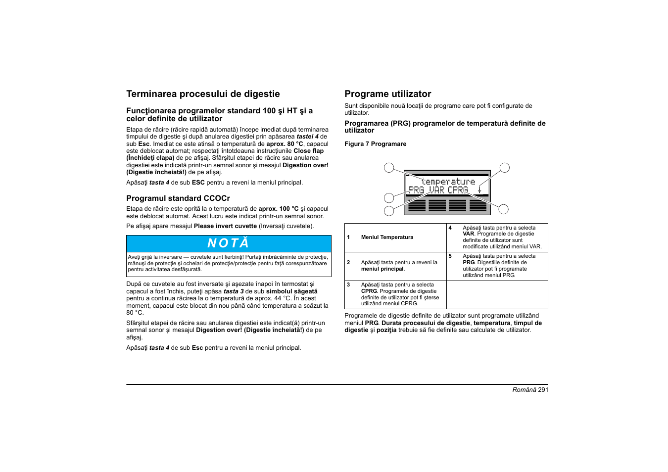 N o t ă, Terminarea procesului de digestie, Programe utilizator | Hach-Lange HT 200 S User Manual | Page 291 / 402