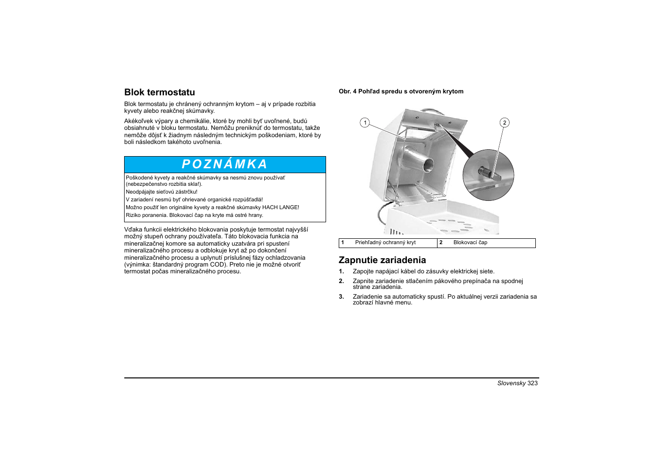 Blok termostatu, Zapnutie zariadenia | Hach-Lange HT 200 S User Manual | Page 323 / 402