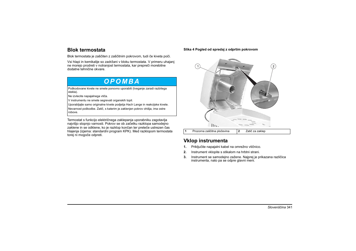 Blok termostata, Vklop instrumenta | Hach-Lange HT 200 S User Manual | Page 341 / 402