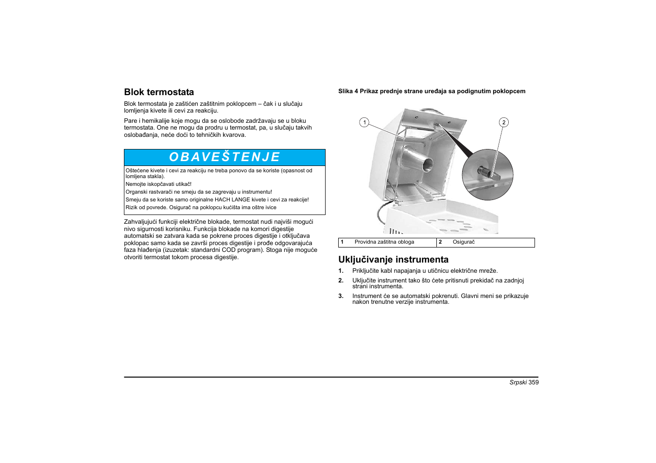 Blok termostata, Uključivanje instrumenta | Hach-Lange HT 200 S User Manual | Page 359 / 402