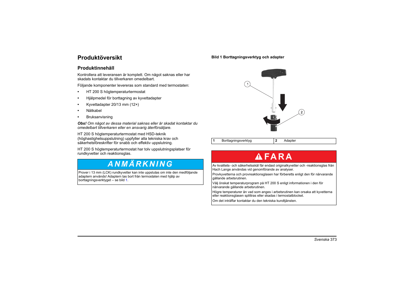 Fa r a, Produktöversikt | Hach-Lange HT 200 S User Manual | Page 373 / 402