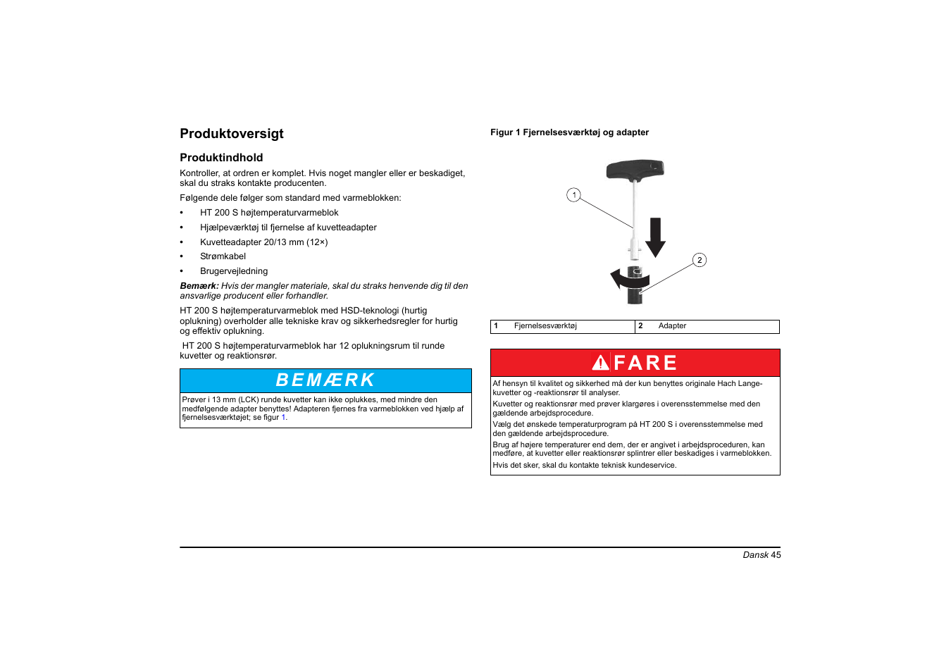 Fa r e, Produktoversigt | Hach-Lange HT 200 S User Manual | Page 45 / 402