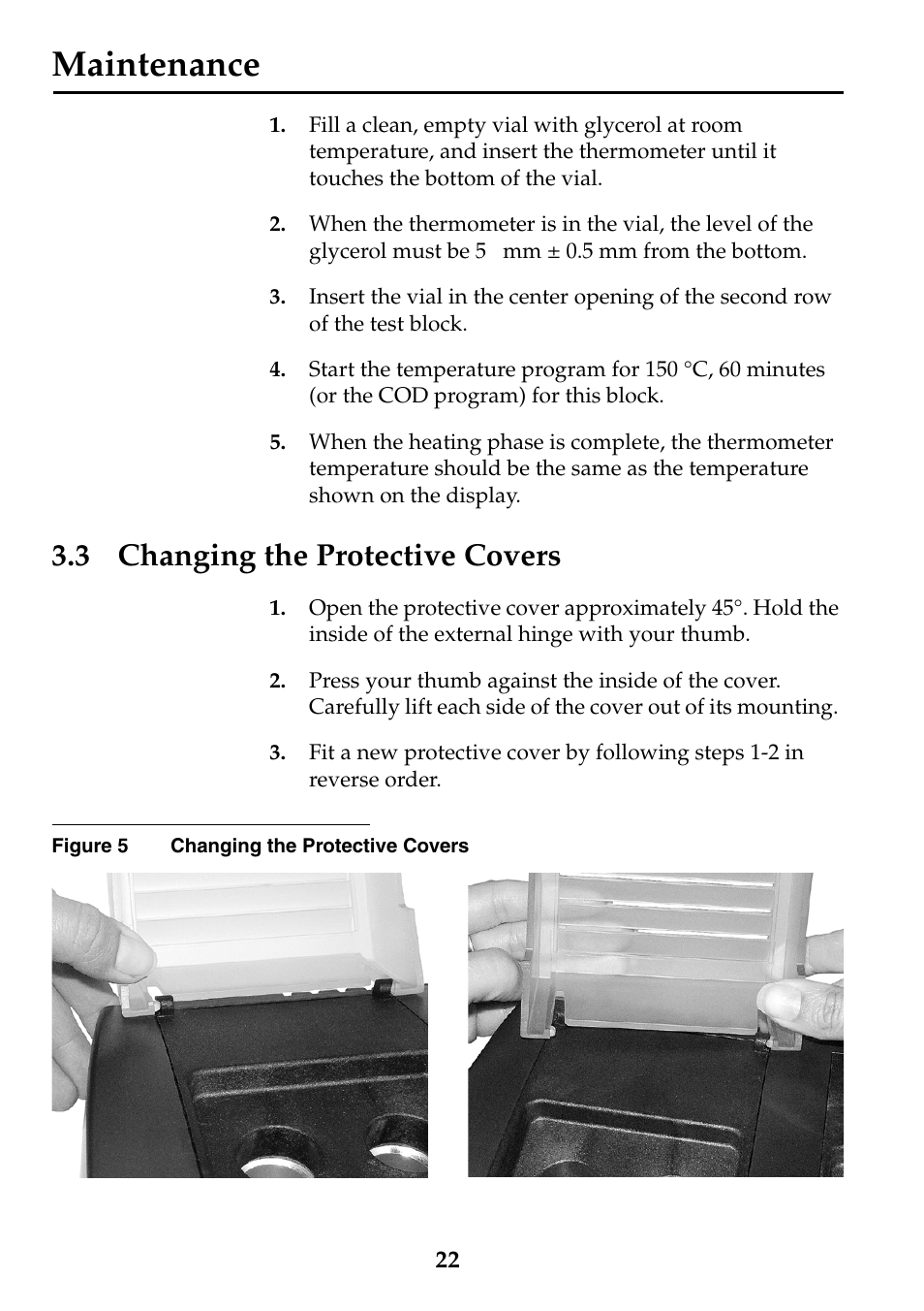 3 changing the protective covers, Maintenance | Hach-Lange DRB 200 Thermostat User Manual | Page 22 / 32