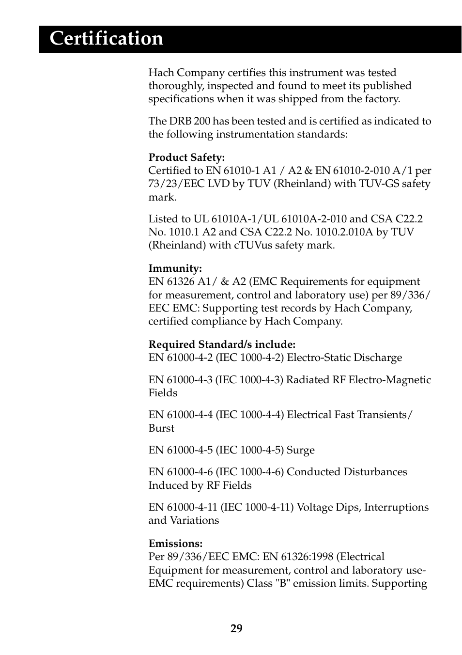Certification | Hach-Lange DRB 200 Thermostat User Manual | Page 29 / 32