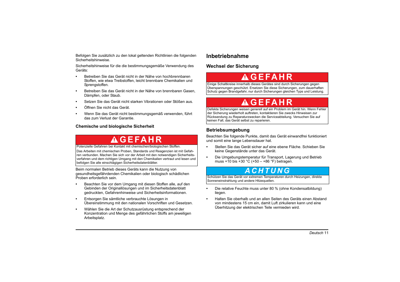 G e fa h r | Hach-Lange LT20 User Manual | Page 11 / 89