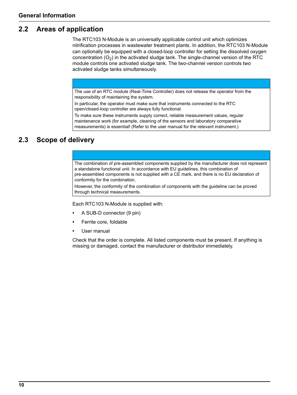 2 areas of application, 3 scope of delivery, 2 areas of application 2.3 scope of delivery | Hach-Lange RTC103 N-Module User Manual | Page 10 / 66