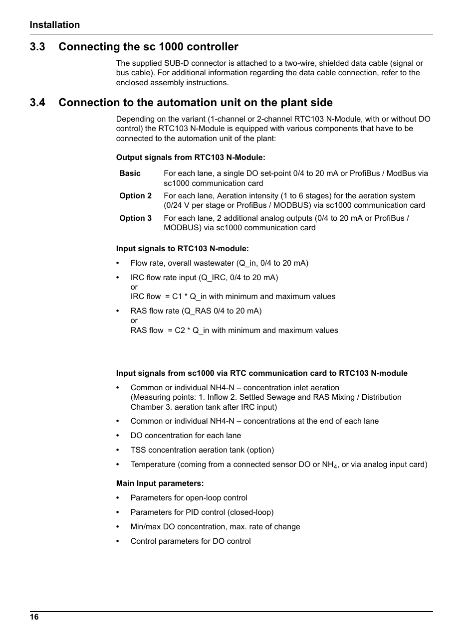 3 connecting the sc 1000 controller, Installation | Hach-Lange RTC103 N-Module User Manual | Page 16 / 66