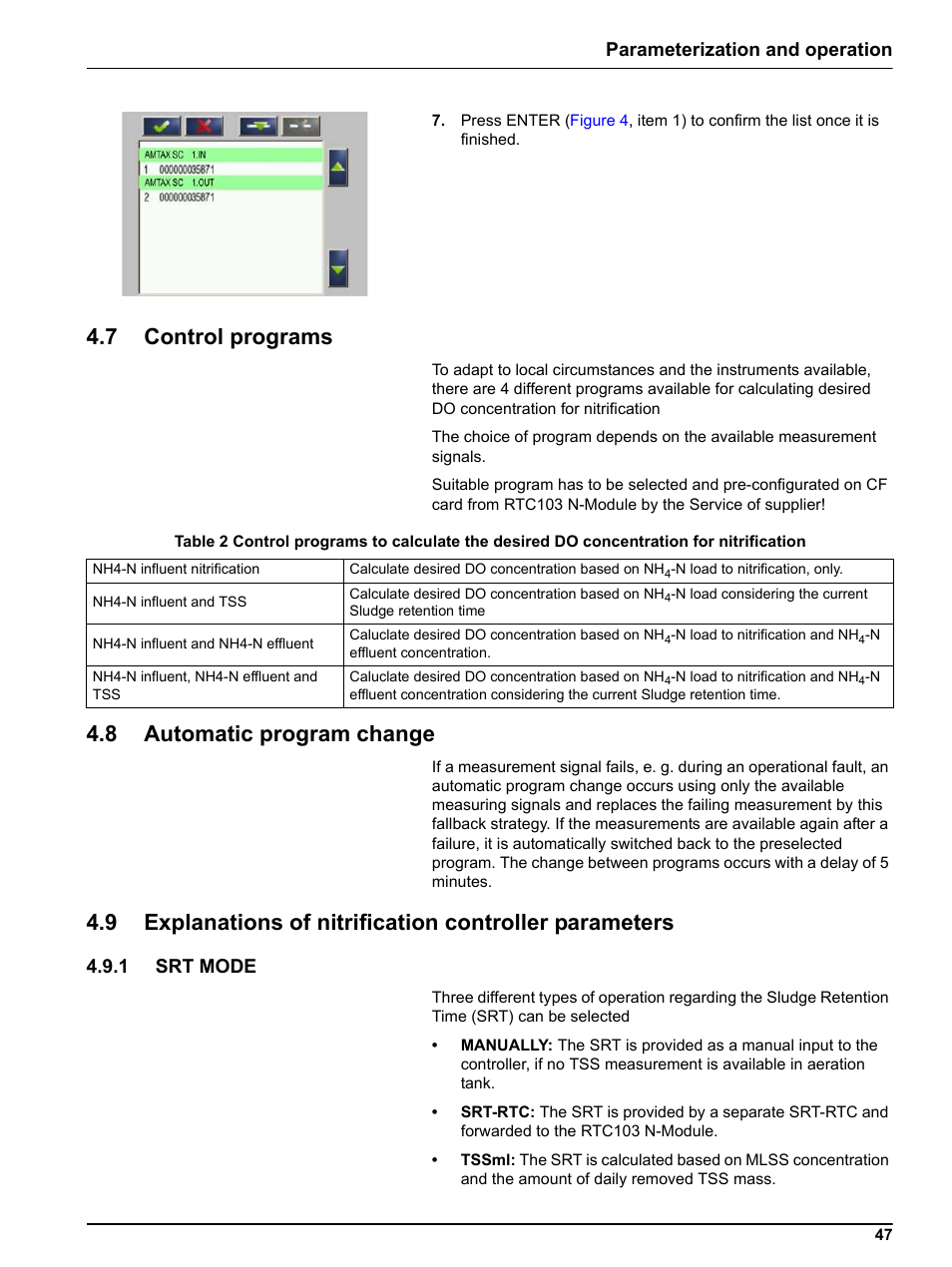 7 control programs, 8 automatic program change, 1 srt mode | 7 control programs 4.8 automatic program change, Parameterization and operation | Hach-Lange RTC103 N-Module User Manual | Page 47 / 66